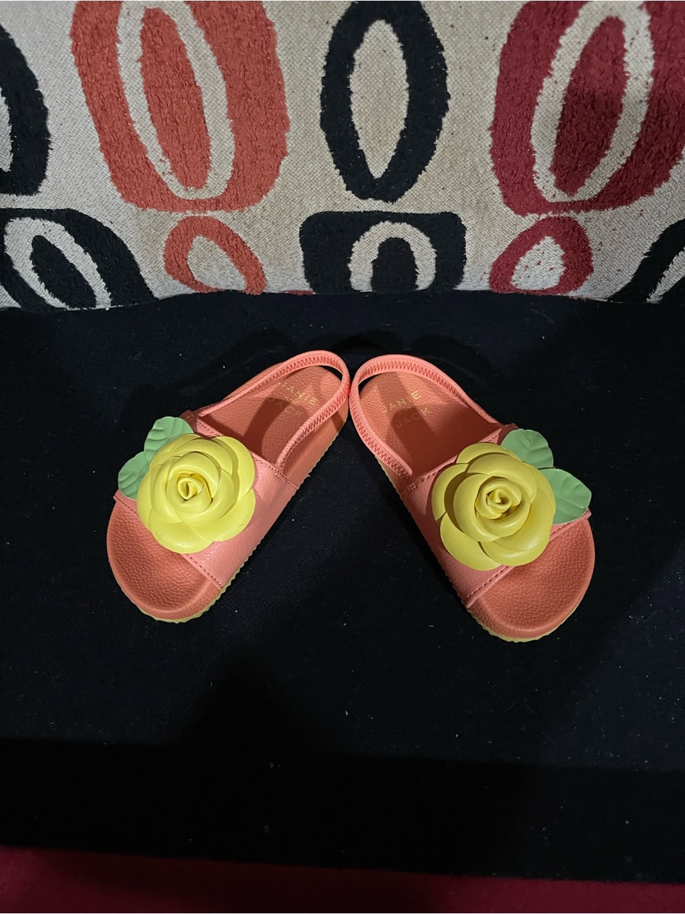 Janie and Jack Coral Slide Sandals with Yellow Rose